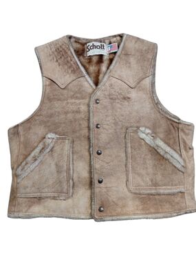 Vintage Schott  Sportswear Tan Leather Vest Fur Lined Mens 46 Made In USA